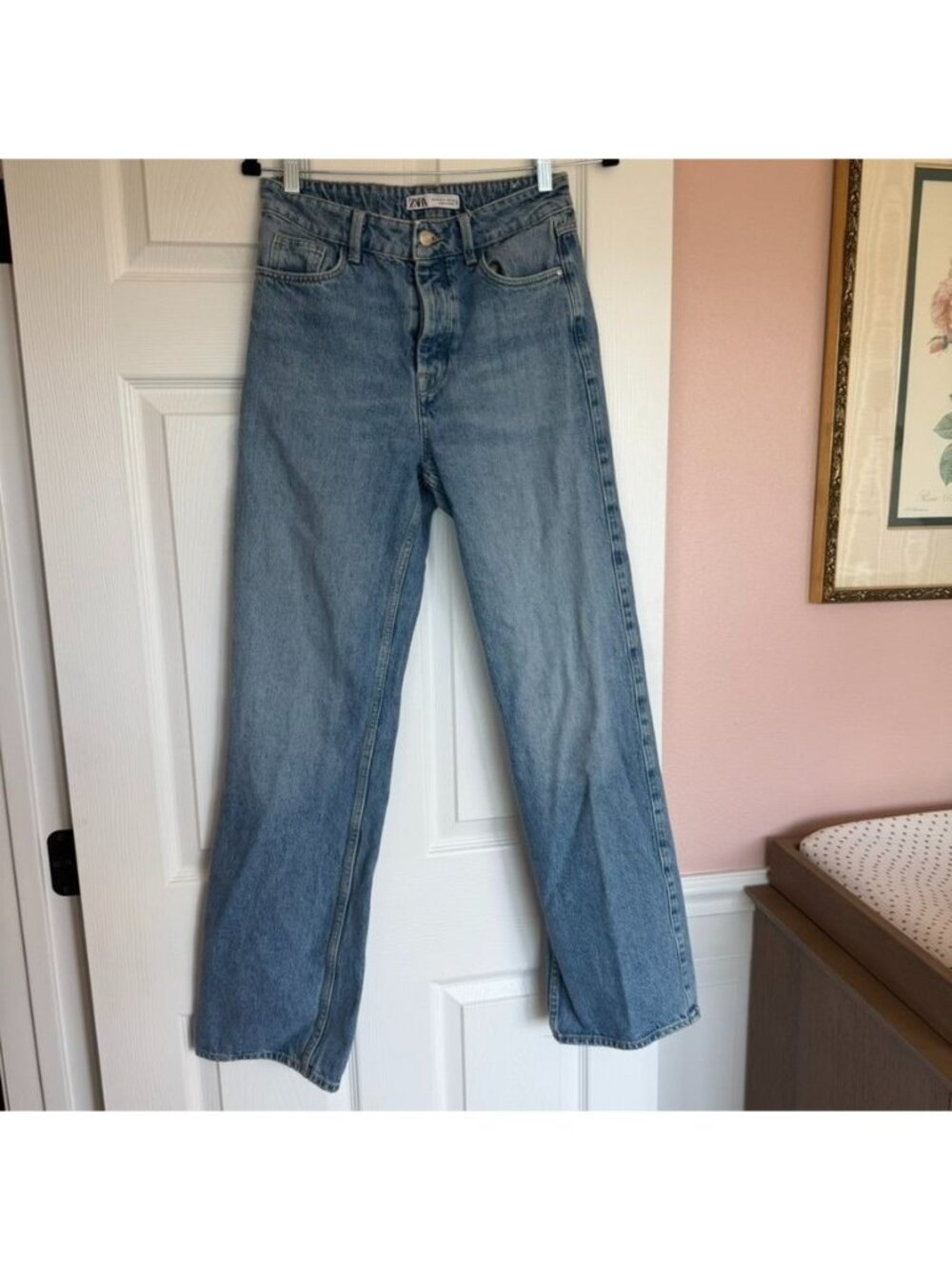 Zara High Rise Straight Leg Light Blue Denim Jeans Size 6
